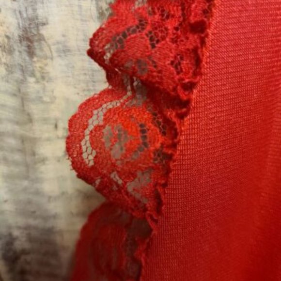 Vintage Rose Red Lingerie Jumpsuit V Neck w Floral Lace Trim - Picture 9 of 9